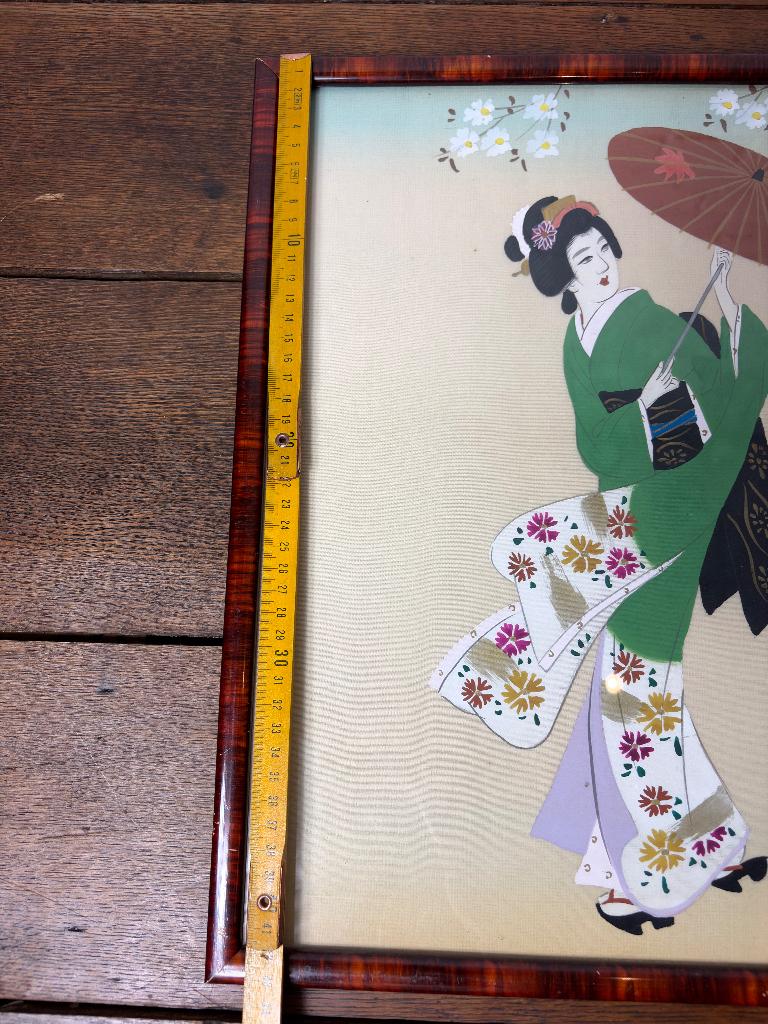 Antiek/Vintage Japans schilderij op zijde, Ophalen of Verzenden