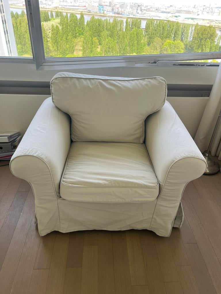2x fauteuil Ikea Ektorp, beige kleur, Ophalen, Gebruikt