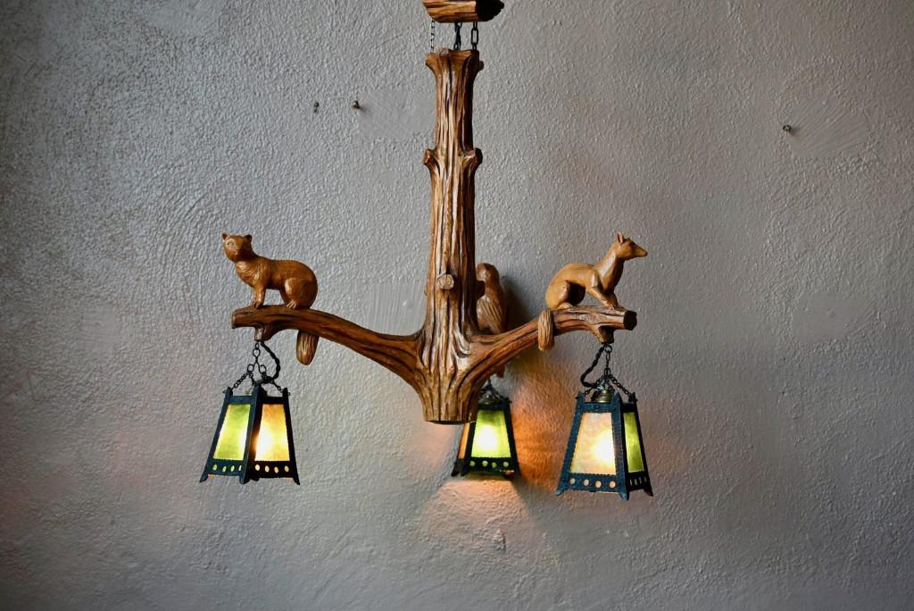 Suspension en bois sculpté ancien Forêt Noire Black Forest, Vintage, Verre, Enlèvement, Utilisé
