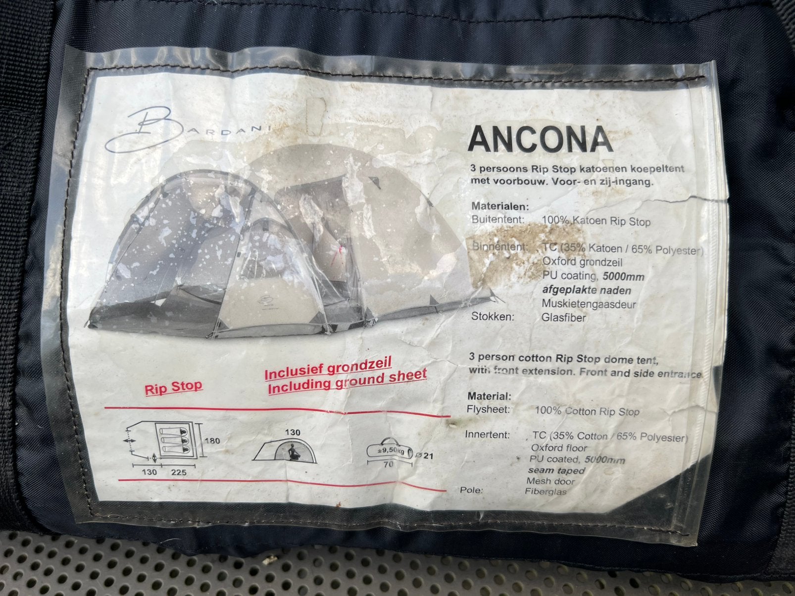 Tente Bardani Ancona 3p en coton, bon état, Enlèvement ou Envoi, Comme neuf