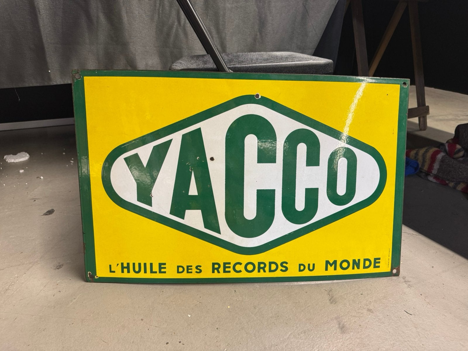 YACCO Olie oud emaille reclamebord, Verzamelen, Reclamebord, Gebruikt, ., Ophalen of Verzenden