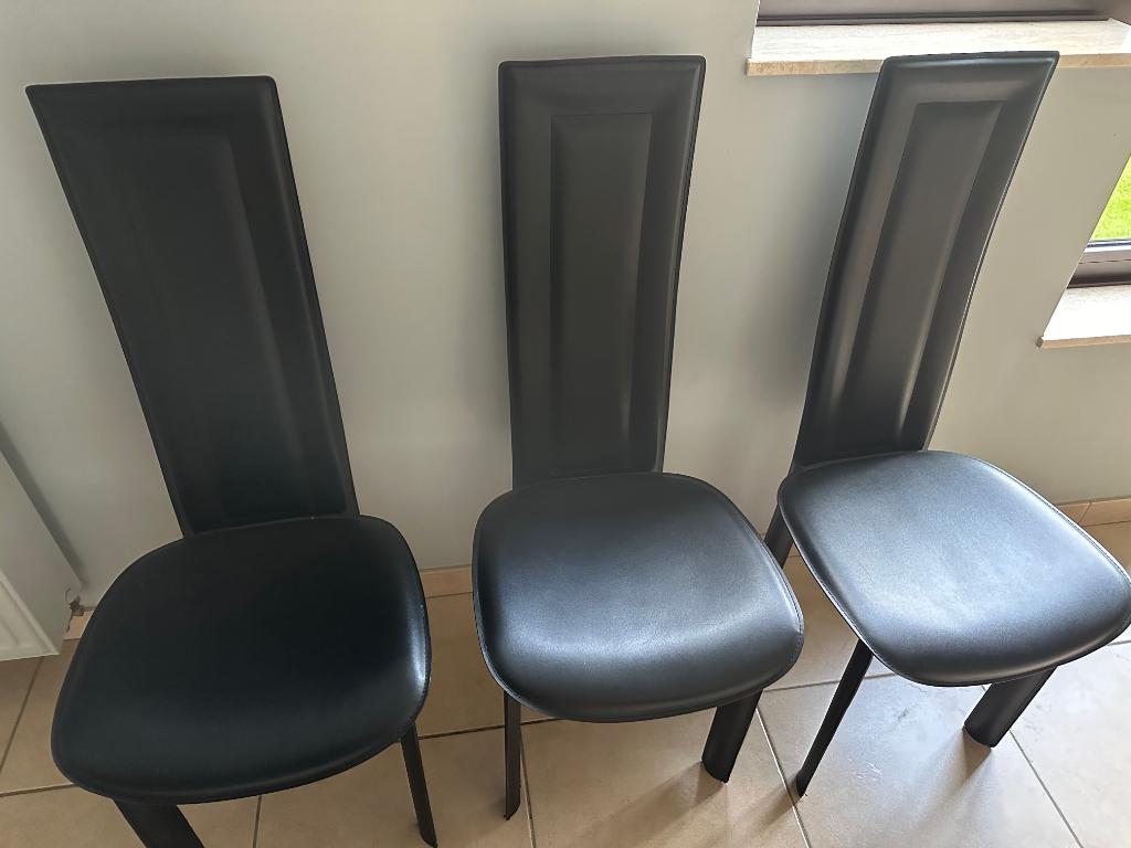 4 lederen stoelen, Huis en Inrichting, Ophalen, Gebruikt, Zwart, Vier