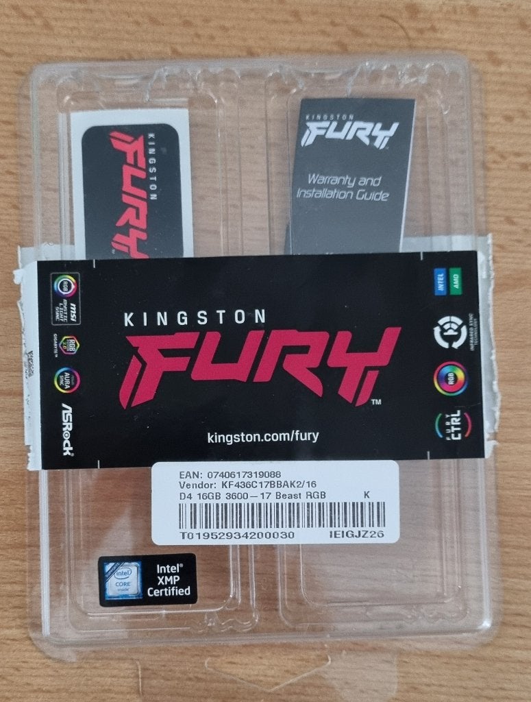 Kingston FURY Beast RGB 16GB (2x 8GB) DDR4 3600MHz, DDR4, Ophalen of Verzenden, Zo goed als nieuw, 3600 mhz