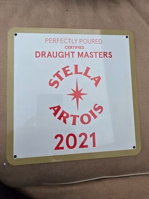 Stella Artois Certified Draught Masters 2021 Plaat, Ophalen of Verzenden, Gebruikt, Stella Artois