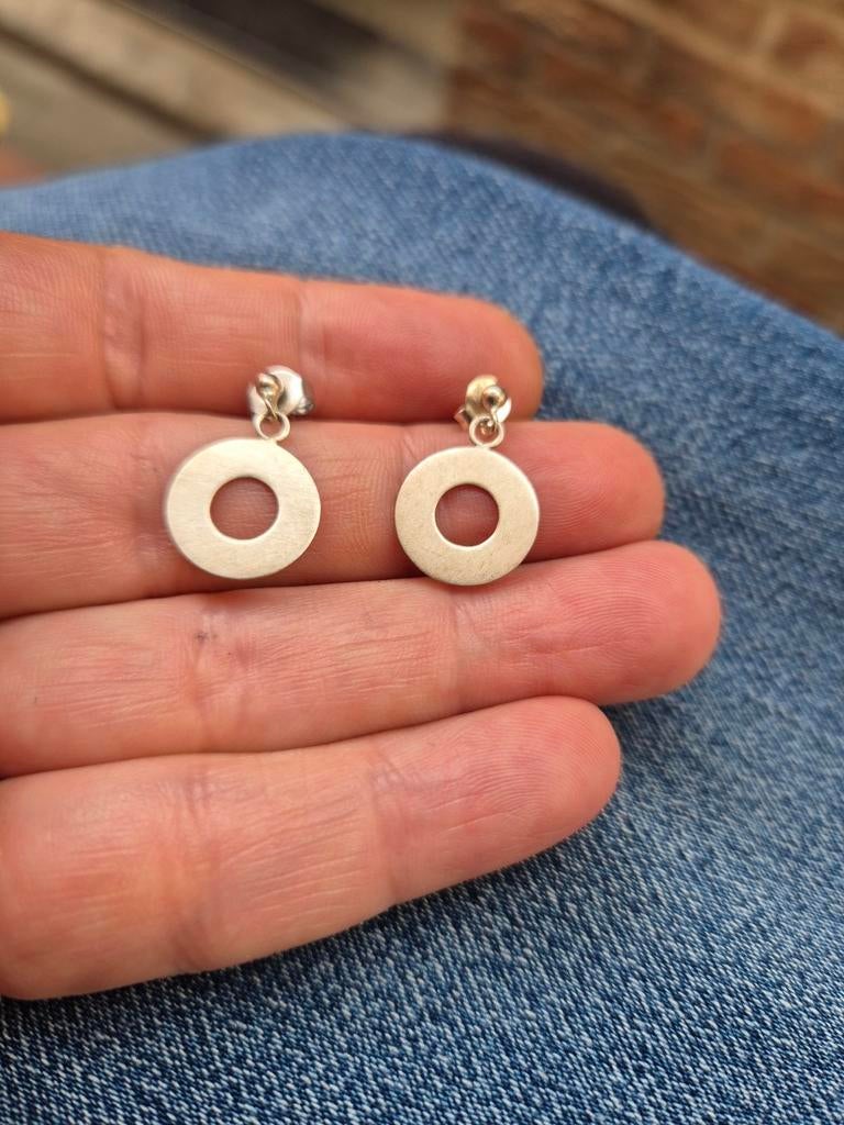 Vintage zilveren ronde hangende oorbellen 925 gestempeld, Ophalen