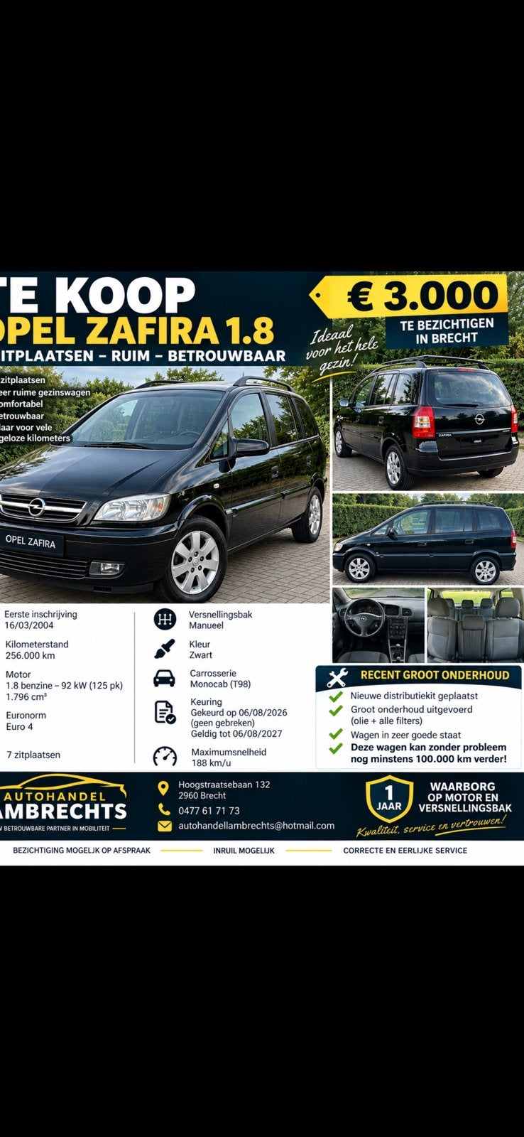 Belle et correcte Opel Zafira essence 7 places, Achat, Entreprise, 7 places, Boîte manuelle