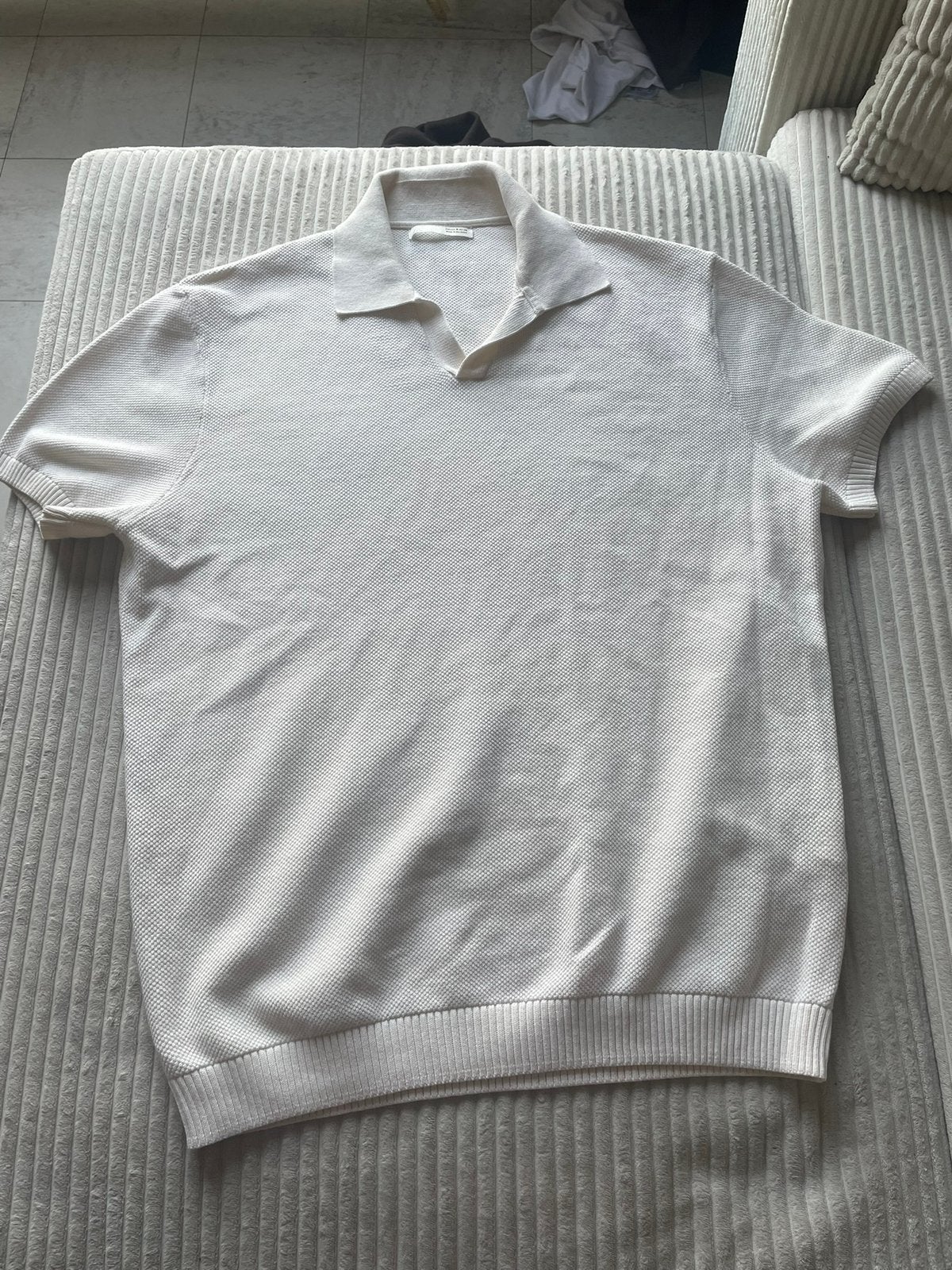 Ecru/gebroken wit gebreide poloshirt met textuur voor heren, Kleding | Heren, Ophalen of Verzenden, Zo goed als nieuw, Wit, Broek of Spijkerbroek