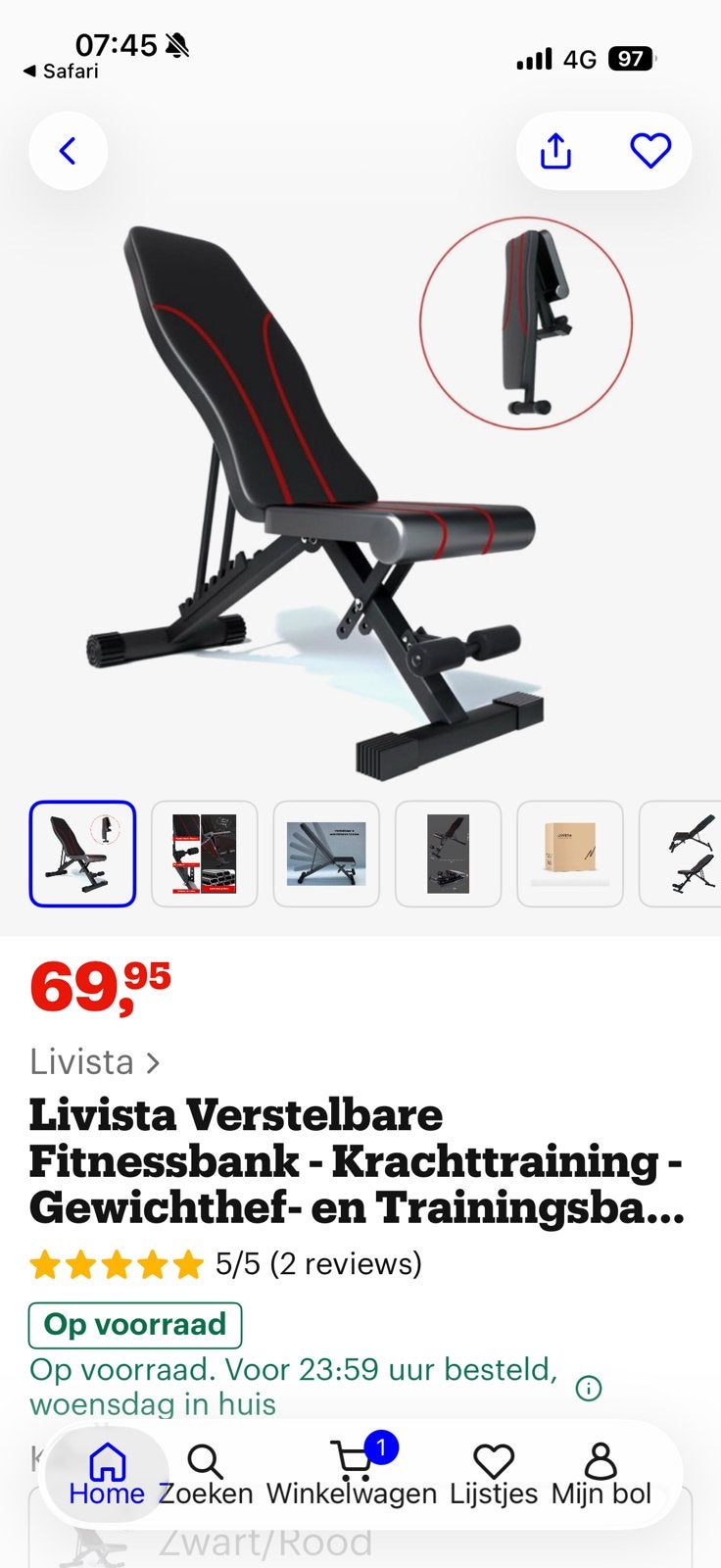 Livista fitness bank nieuw, Sport en Fitness, Ophalen, Zo goed als nieuw, Borst, Dumbbell