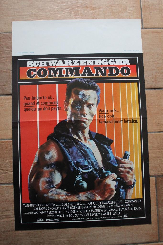 filmaffiche Arnold Schwarzenegger Commando filmposter, Rechthoekig Staand, Ophalen of Verzenden, Zo goed als nieuw, A1 t/m A3