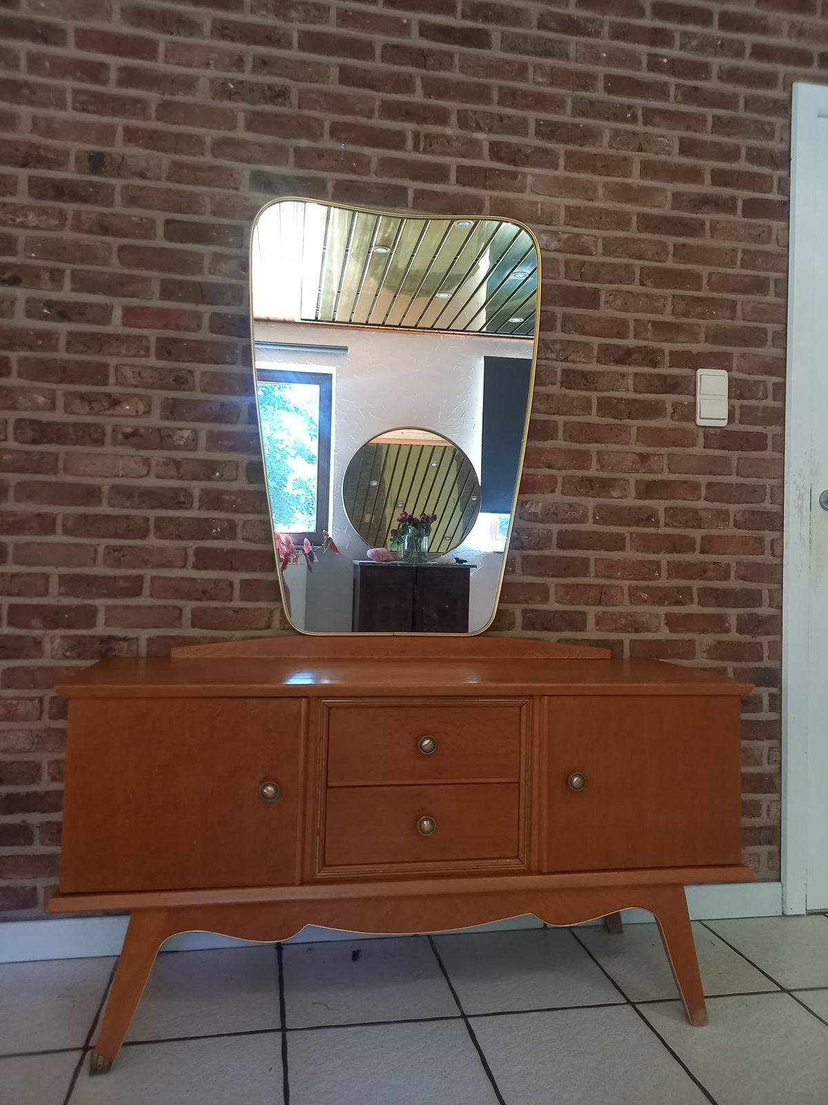 Vintage mid-century dressoir met spiegel, Ophalen, Gebruikt, 100 tot 150 cm, Minder dan 100 cm