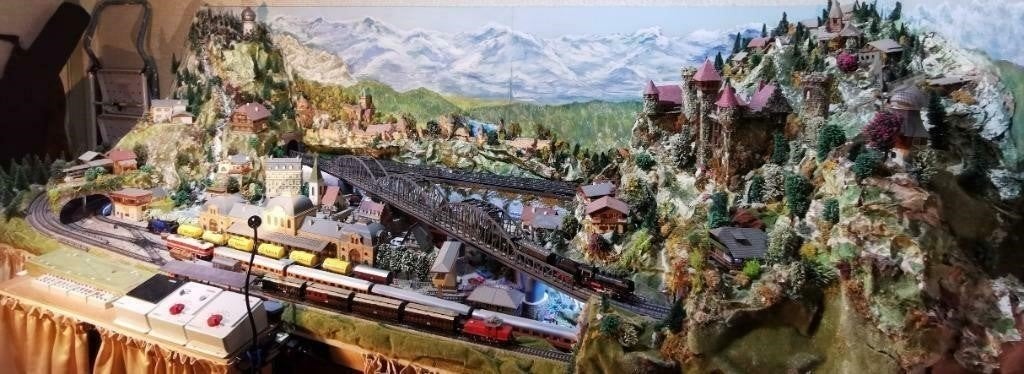 Grand chemin de fer miniature Märklin H0 — paysage complet —, Autres marques, 1:50 ou moins, Comme neuf, Enlèvement