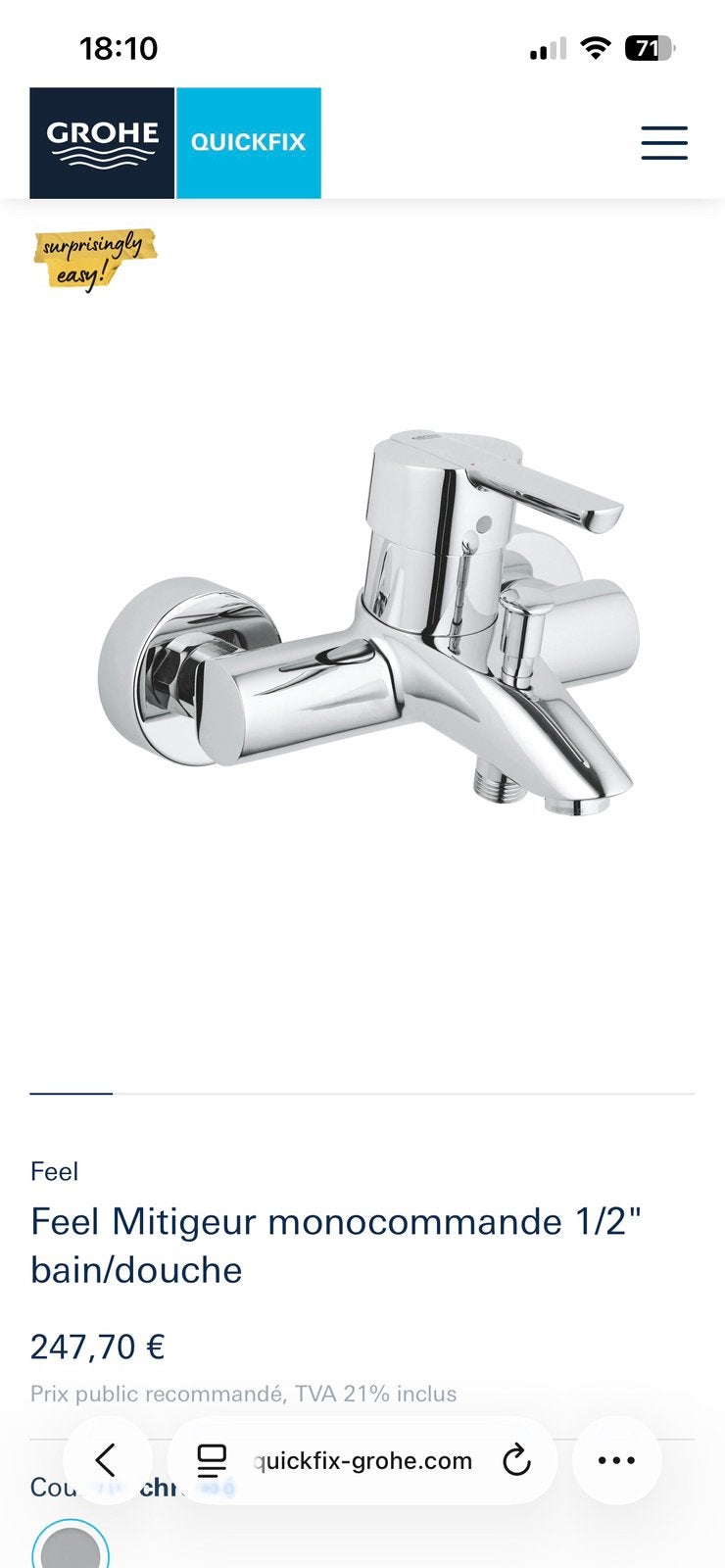 mitigeur Gröhe neuf bain/douche, Enlèvement ou Envoi, Neuf, Chrome, Baignoire