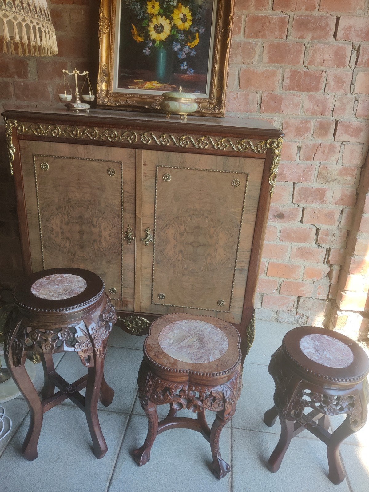 Antieke Chinese sokkel / plantentafel van gesculpteerd, Ophalen