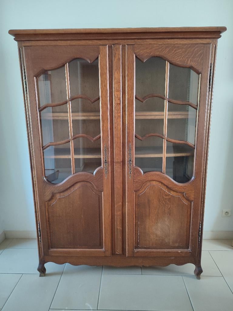 Houten vitrinekast in goede staat, Huis en Inrichting, Ophalen, 100 tot 150 cm, Klassiek, Eikenhout