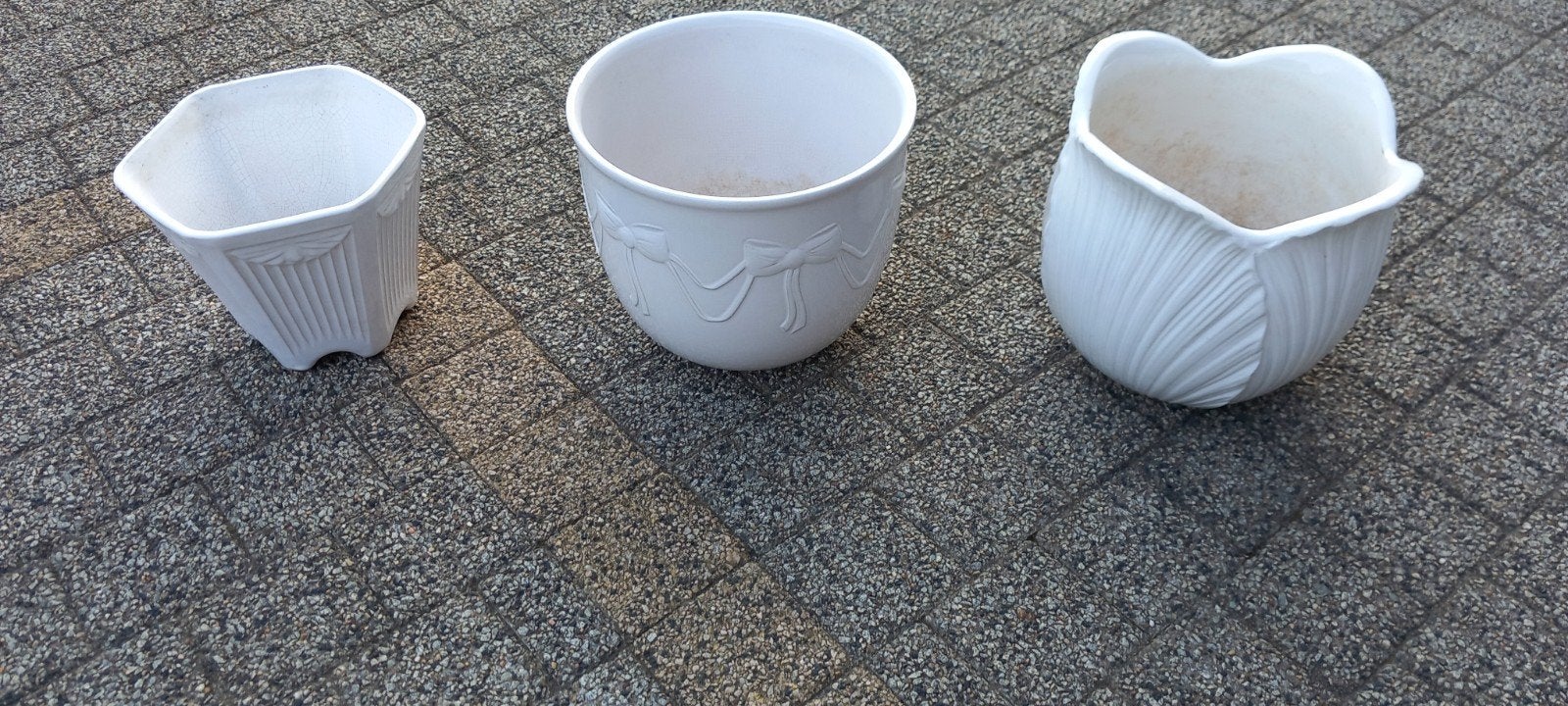 3 mooie witte cache pot -  keramische bloempotten, Ophalen of Verzenden