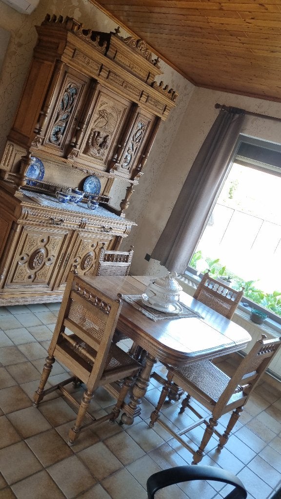 Eetkamer met 6 stoelen antiek, Ophalen, Gebruikt