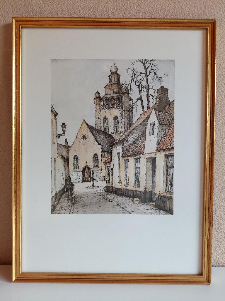 Prachtig Werk Maurits Dousselaere – "Jeruzalemkapel Brugge", Antiquités & Art, Art | Dessins & Photographie, Encadré, Enlèvement