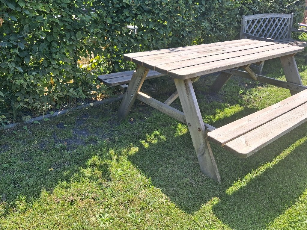 Stevige Picknicktafel 180cm, Tuin en Terras, Ophalen, Gebruikt, Inklapbaar, Rechthoekig