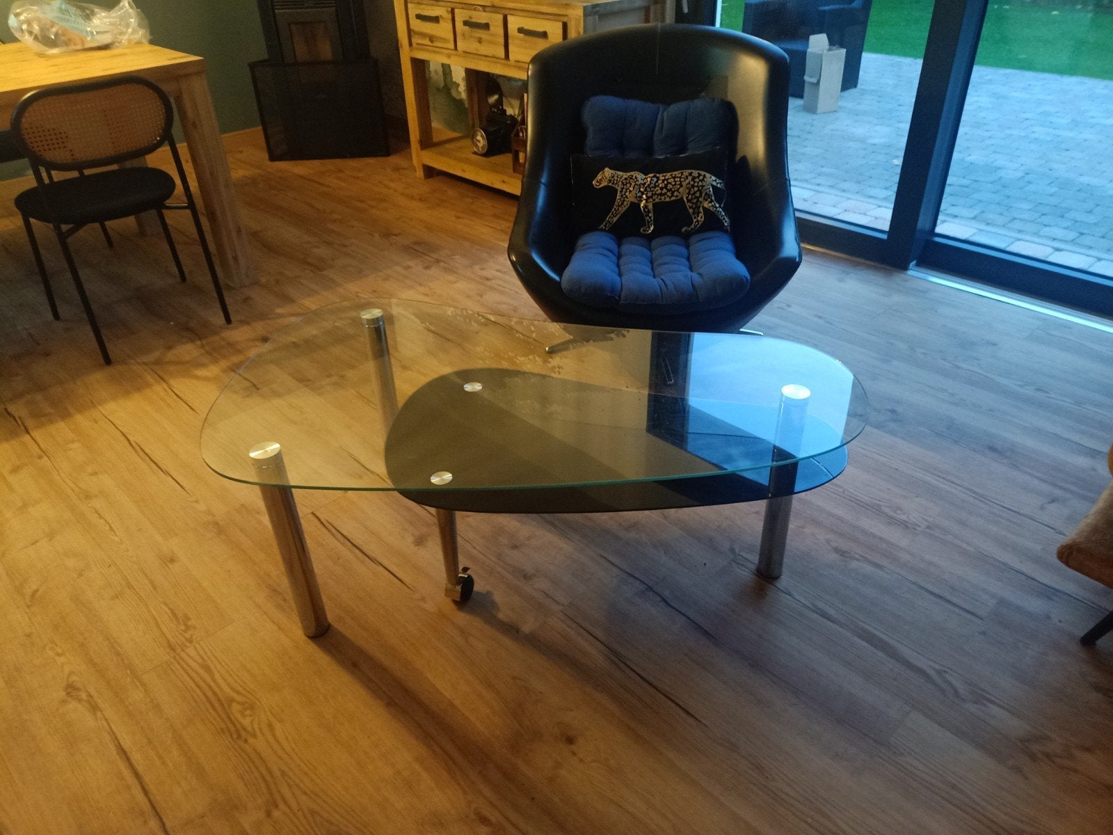 Table basse pivotante en verre trempé et métal chromé, Enlèvement, Verre