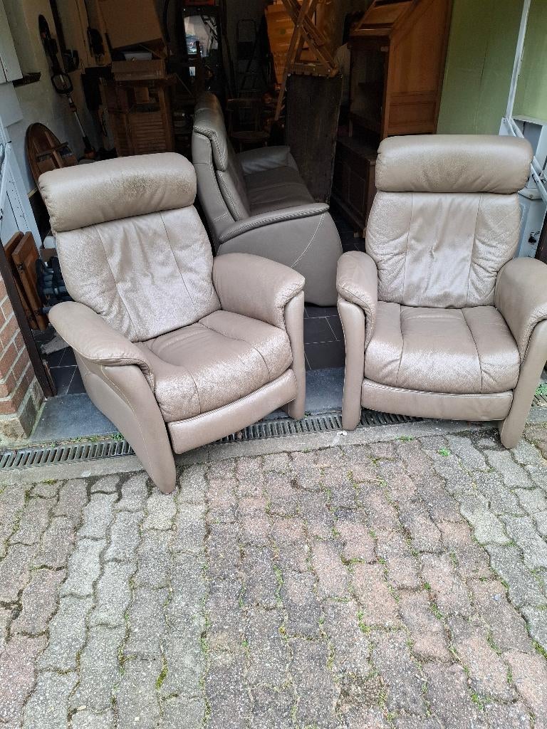 Canapé 3 places + 2 fauteuils relax, Huis en Inrichting, Ophalen, Gebruikt, Driepersoons, Leer