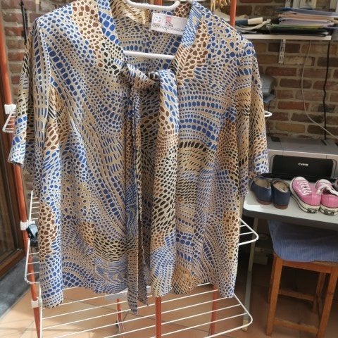 Blouse nieuw print blauw bruin Christi-Rose mt 48, Meerkleurig, Maat 46/48 (XL) of groter, Nieuw, Ophalen of Verzenden