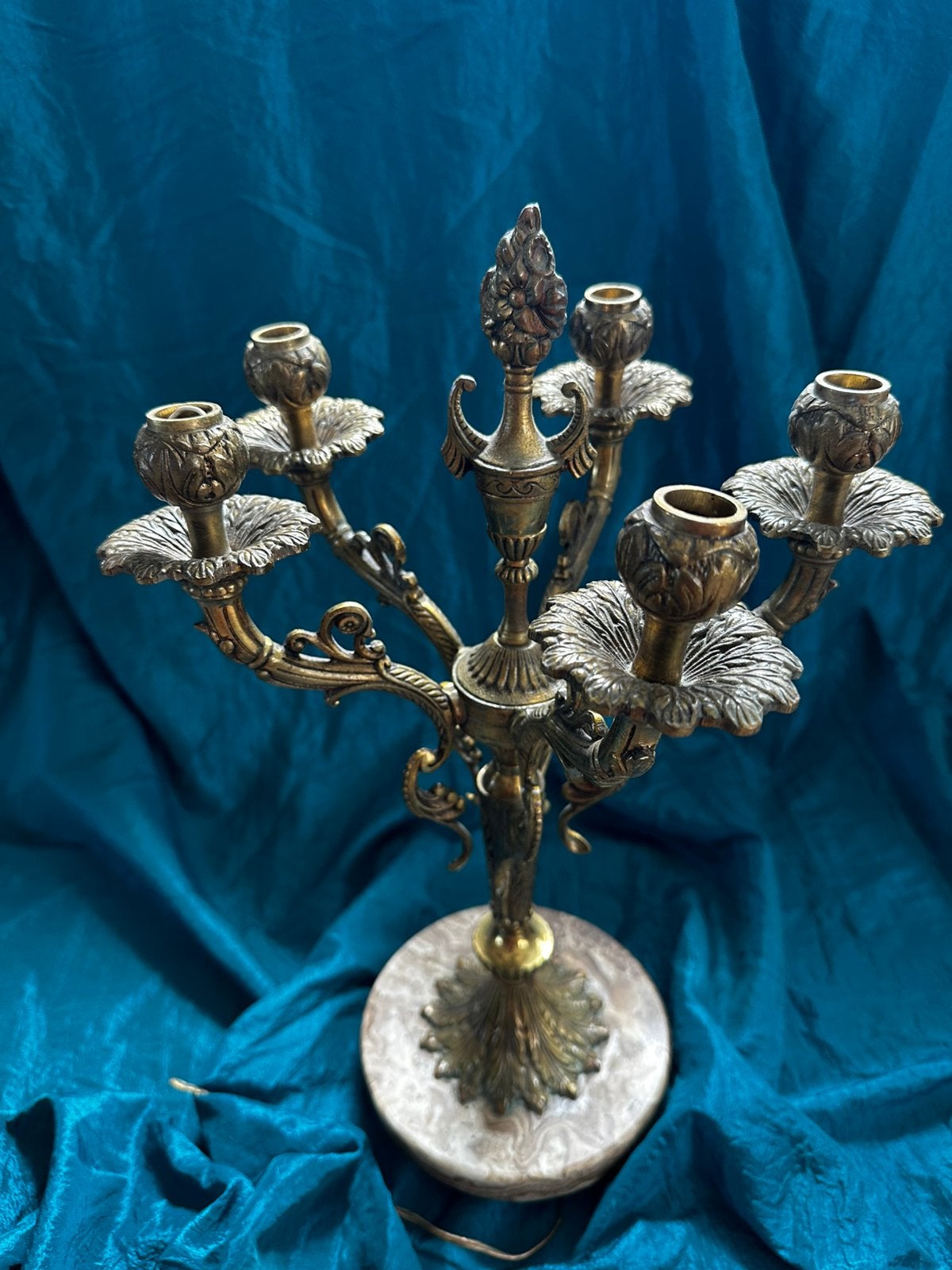 Candelabre  électrifié Louis XV .5 lumières bronze ~1930, Enlèvement ou Envoi