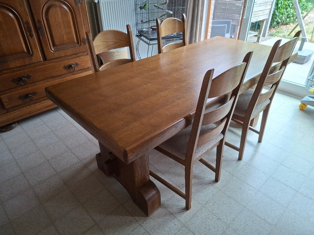 Complete set eiken eetkamer, Huis en Inrichting, Complete eetkamers, Ophalen, Gebruikt, Eik, 4 tot 6 stoelen