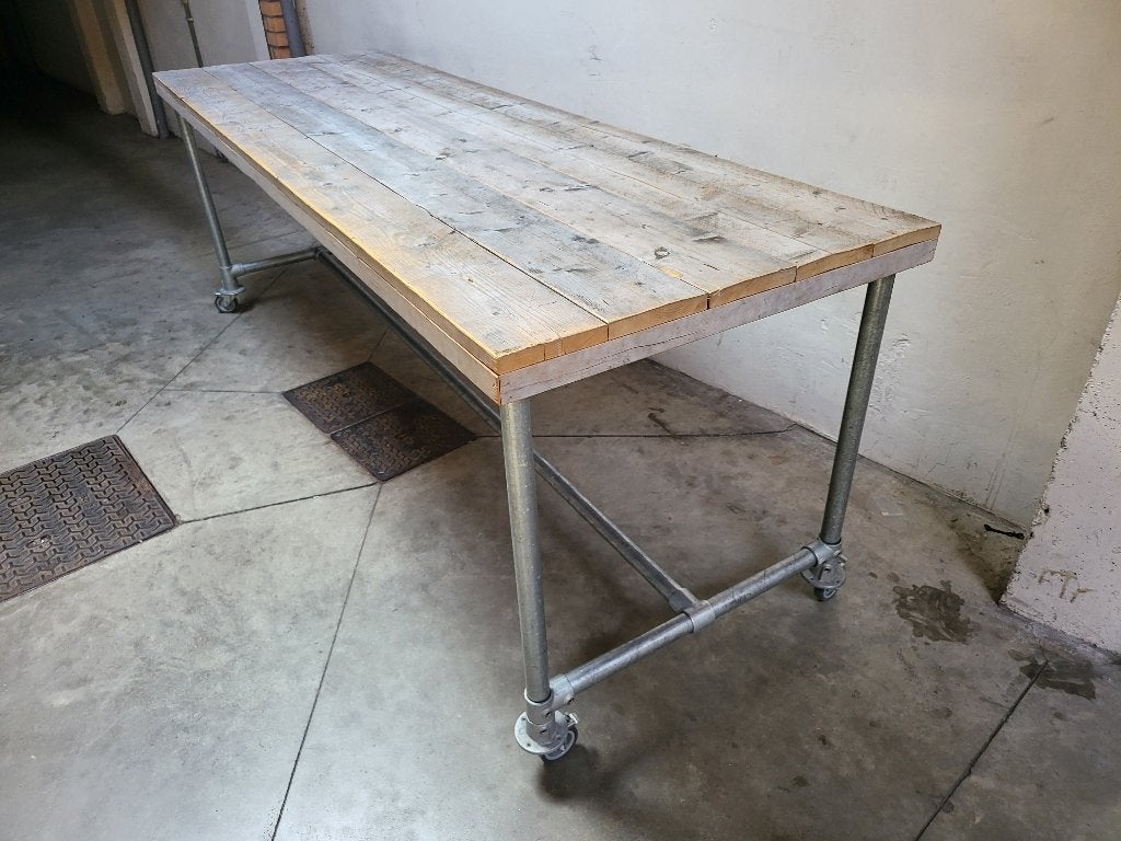Industriele Bar-Eettafel,Tuin-Ateliertafel 300x97 H105, Huis en Inrichting, 100 tot 150 cm, Teakhout, 200 cm of meer, Ophalen of Verzenden