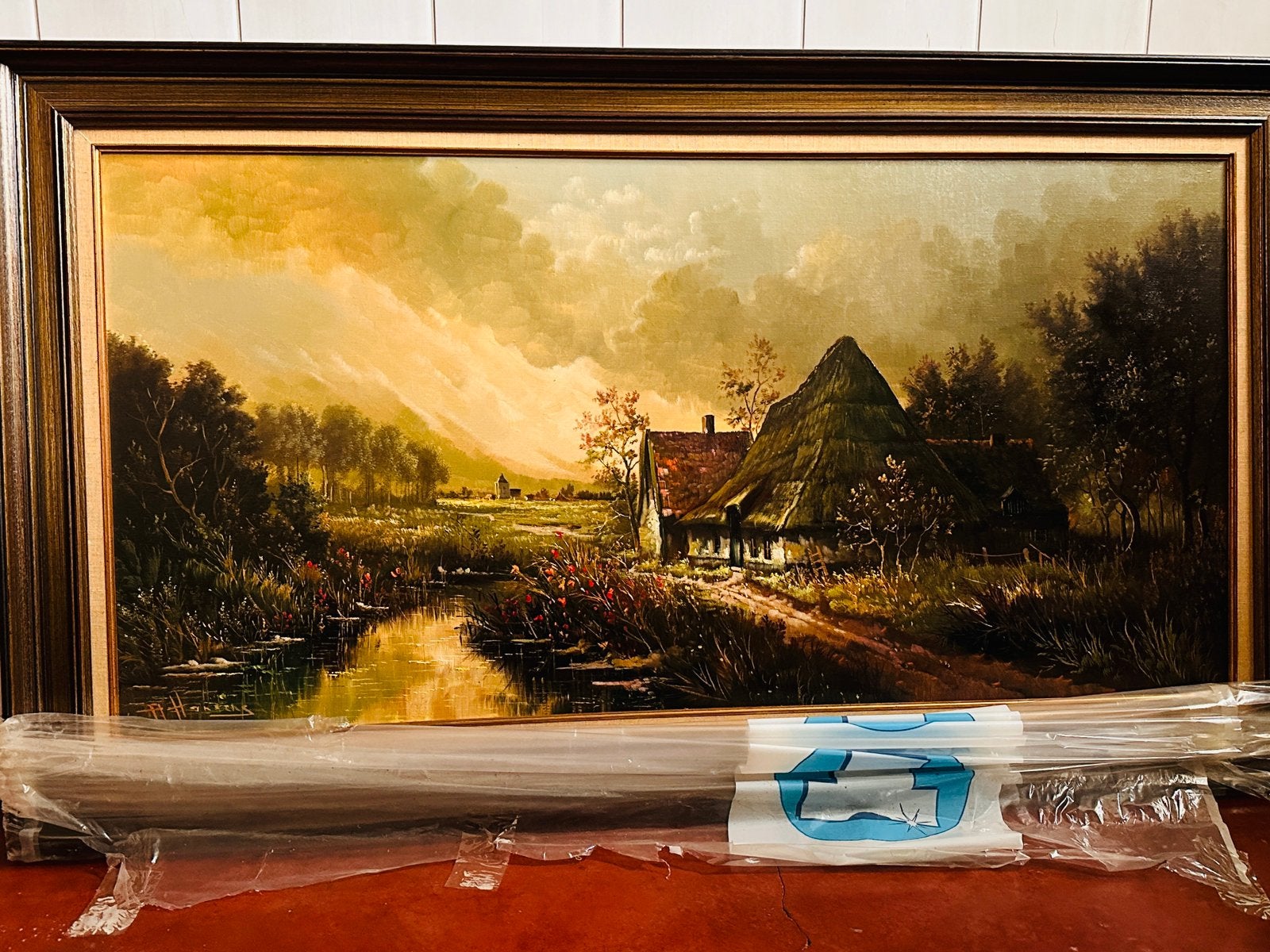 Olieverfschilderij - Landschap met boerderij (H. Hansens), Ophalen, Doek, Gesigneerd, Landschap