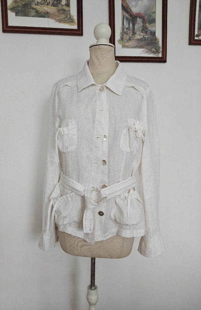 Veste en Lin Blanc Cassé/Manches Longues/Poignets Boutonnés, Enlèvement ou Envoi, Sans marque, Taille 36 (S), Porté