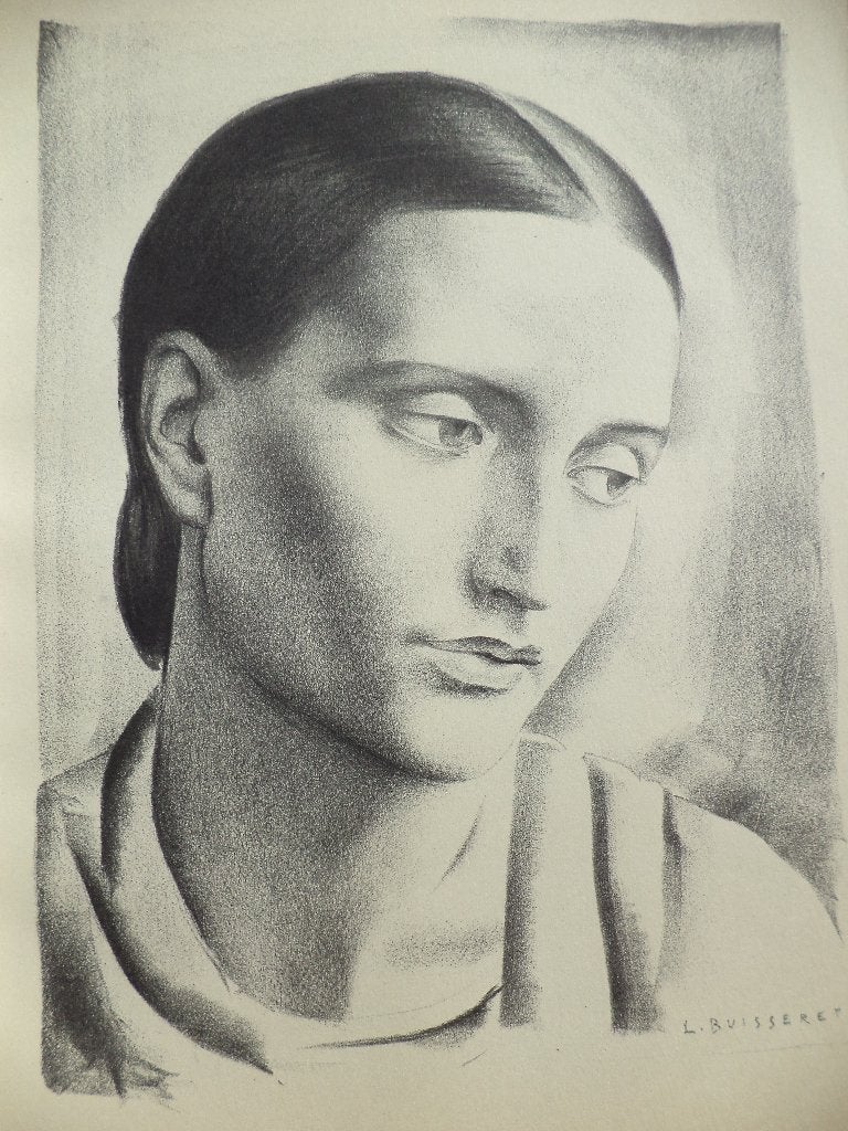 2x Lithografie LOUIS BUISSERET portretstudie / moeder & kind, Antiquités & Art, Enlèvement ou Envoi, Lithographie
