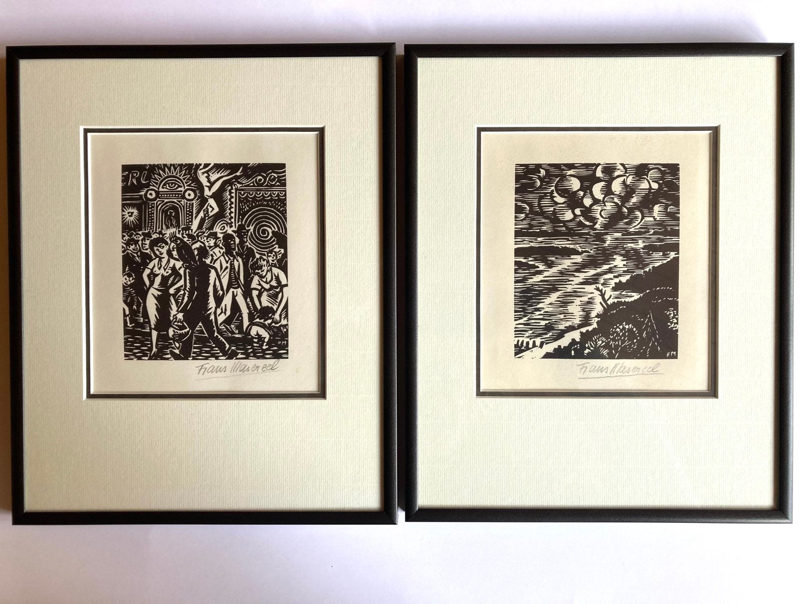 Twee  houtgravures  Frans Masereel, gesigneerd, Antiquités & Art, Art | Eaux-fortes & Gravures, Enlèvement ou Envoi, Signé