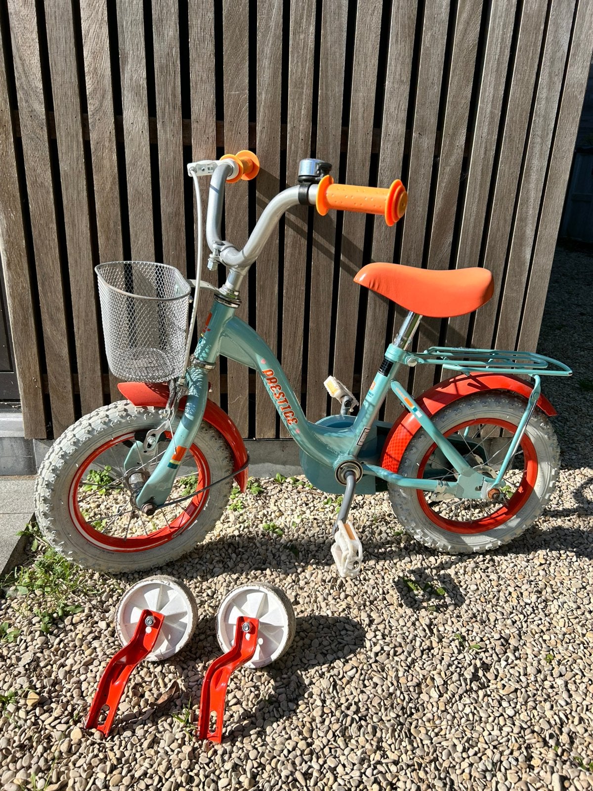 Prestige kinderfiets 12”, Ophalen, Terugtraprem, Zijwieltjes, Gebruikt