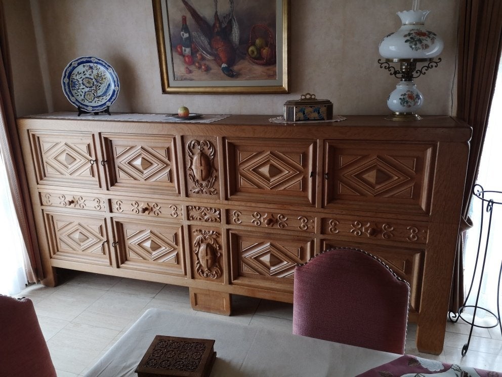 Robuuste, massieve eikenhouten dressoirkast, Ophalen, Gebruikt, Eikenhout, Met lade(s)