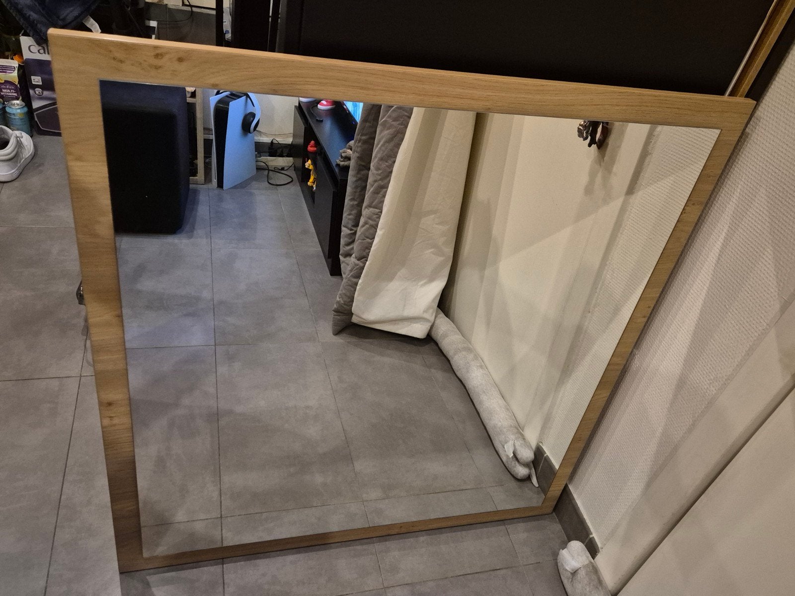 Mooie grote spiegel met houten lijst, Ophalen, Vierkant