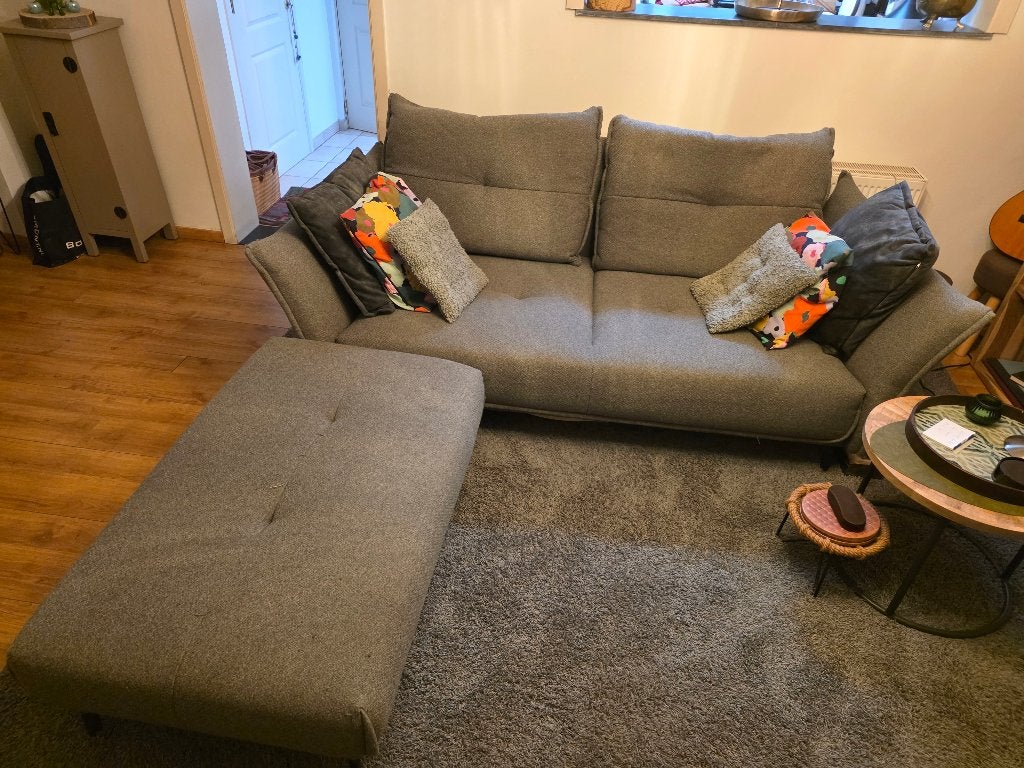 Zetel met poef, Huis en Inrichting, Zetels | Zetels, Ophalen, Driepersoons, 75 tot 100 cm, Zo goed als nieuw