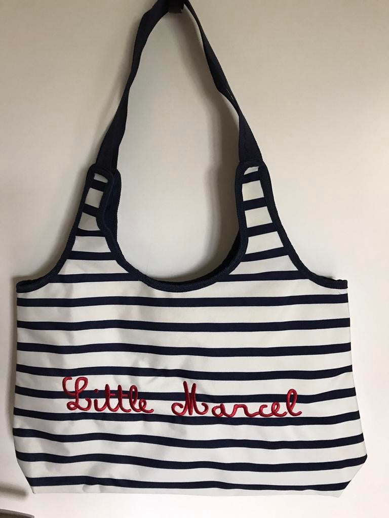 Sac Little Marcel ligné bleu/blanc avec portefeuille neufs, Handtassen en Accessoires, Nieuw, Wit, Overige merken