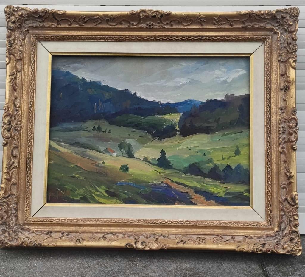 huile sur toile paysage ardenais signe monique massin, Antiquités & Art, Enlèvement ou Envoi