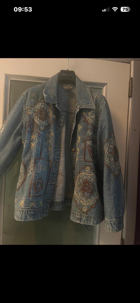 TravelSmith Veste en jean vintage avec motifs géométriques, Enlèvement ou Envoi, Comme neuf, Bleu