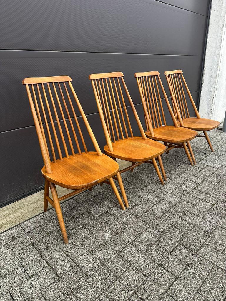 Set van 4 Scandinavische stoelen - Circa 1960, Huis en Inrichting, Ophalen, Gebruikt, Bruin