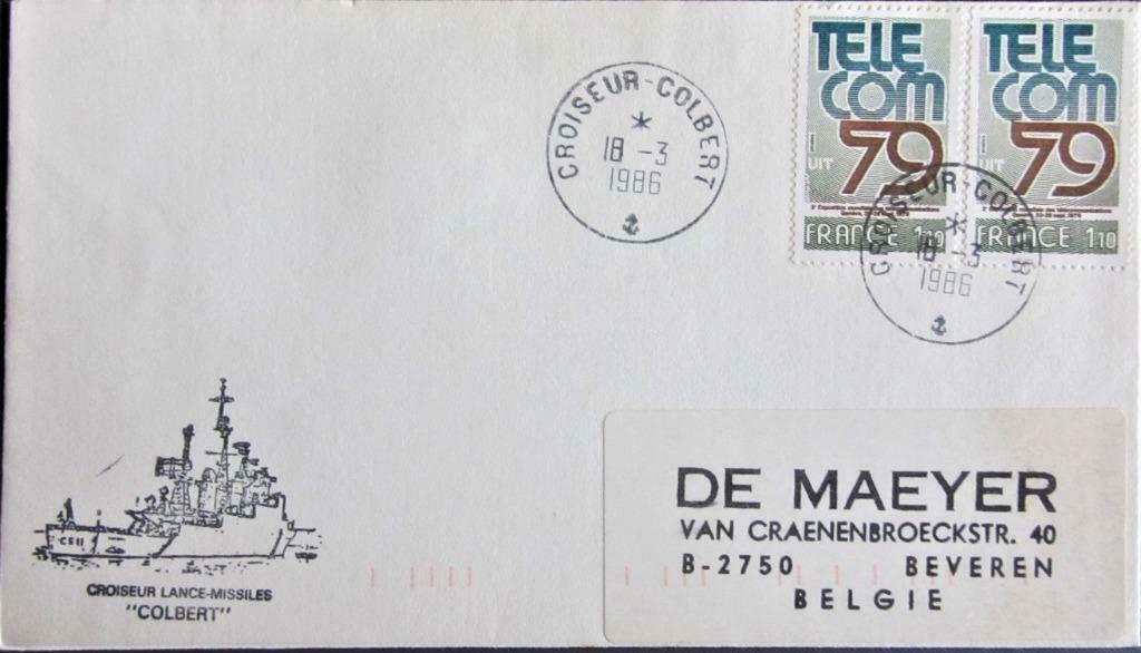 FDC- SCHEPEN- FRANKRIJK- CROISSEUR LANCE-MISSILES COLBERT, Ophalen of Verzenden, Gestempeld, Overige thema's