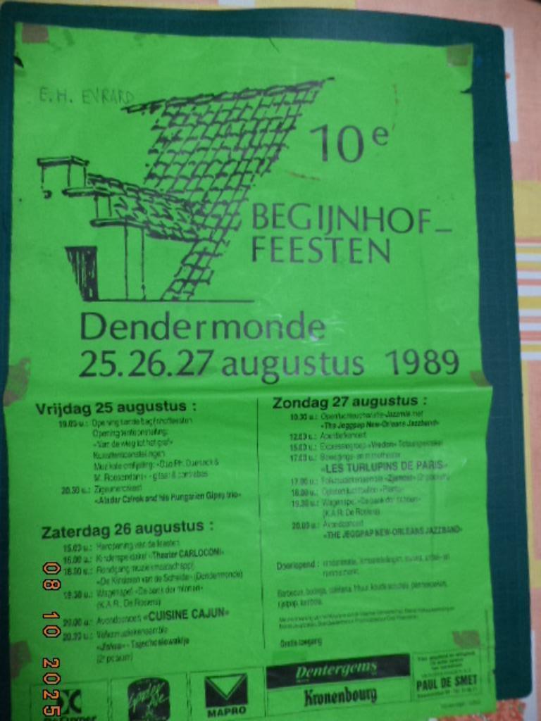 DENDERMONDE: Affiche: 10e Begijnhoffeesten 25.26.27aug.1989., Enlèvement ou Envoi, Utilisé