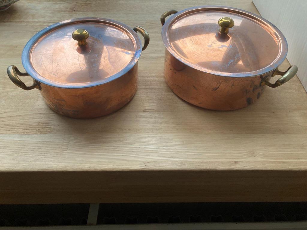 Twee koperen kookpotten van Culinox Spring, Antiek en Kunst, Ophalen