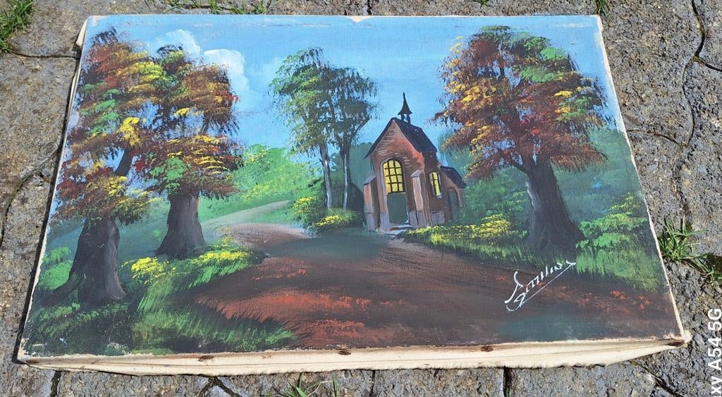 De kapel schilderen. Emilio (geschat op €200), Antiek en Kunst, Kunst | Schilderijen | Klassiek, Ophalen of Verzenden