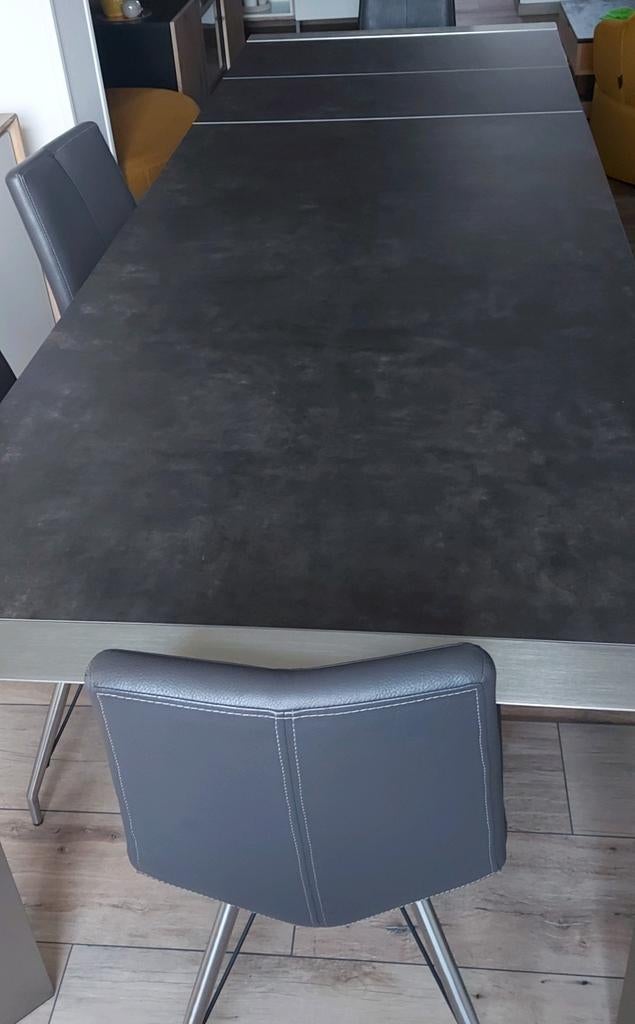Table de salle à manger en céramique avec 6 chaises cuirs, Maison & Meubles, Enlèvement