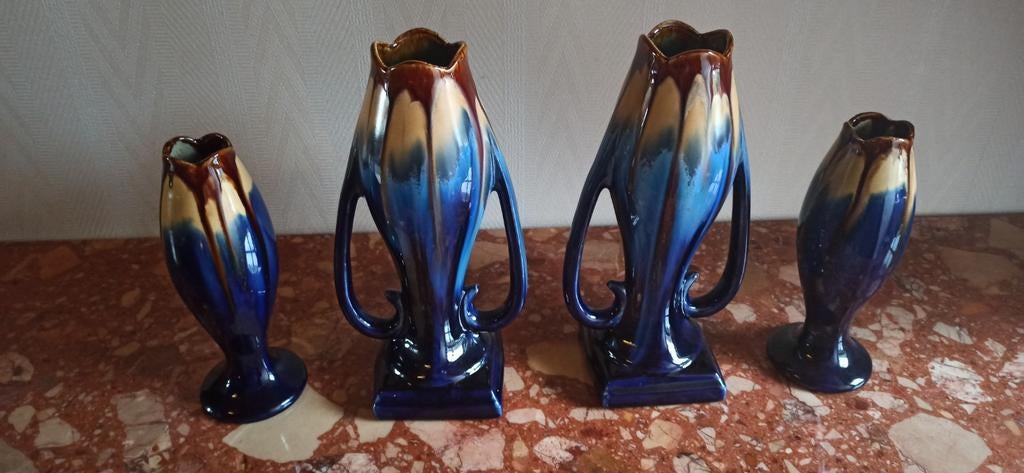 4 vases Thulin Belgium nr30 (2x30cm et 2x22cm) en bon état, Antiquités & Art, Enlèvement