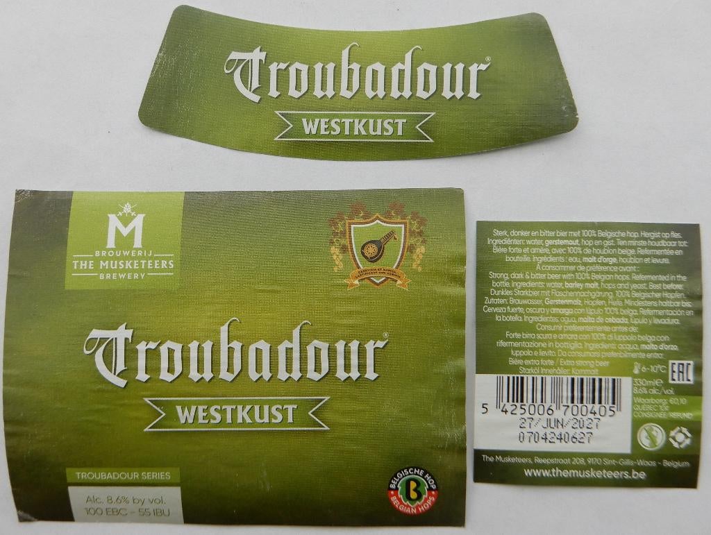 Bieretiket Troubadour Westkust Brouw. The Musketeers (11z7), Verzenden, Gebruikt