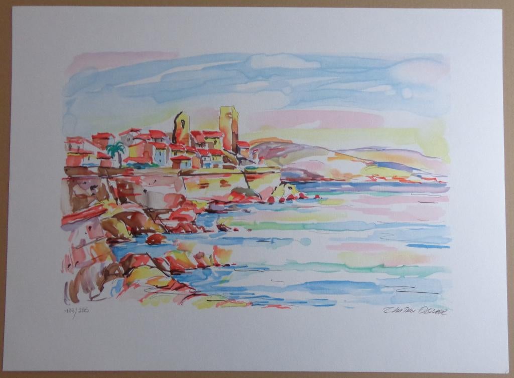 OLIVIER ZLATKU / COTE D'AZUR / KLEURLITHO / 56x76cm / SIG, Antiquités & Art, Enlèvement ou Envoi