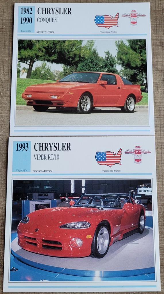 Chrysler: sportauto's: 2 verzamelkaarten, Ophalen of Verzenden, Zo goed als nieuw, Auto's
