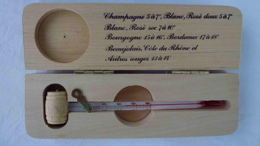 wijn thermometer nieuw in houten doosje lengte 13,5 cm, Ophalen of Verzenden, Nieuw, Los bestek